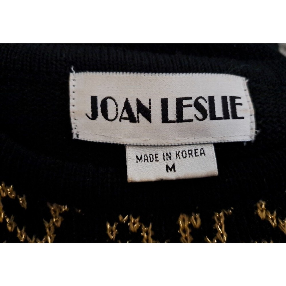 Vintage Leslie Fay Sweater Womens M Black Gold Long Sleeve NWOT - Picture 3 of 7